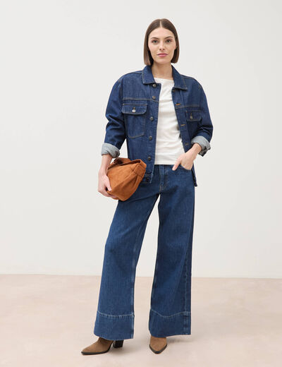 Jeans loose taille haute en coton denim used femme