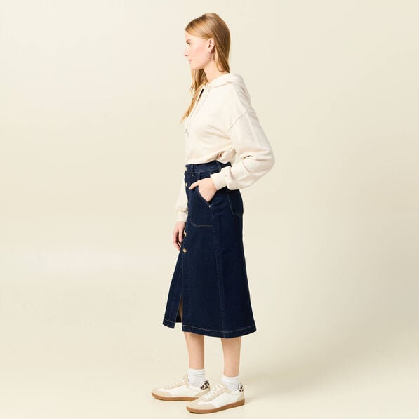 jupe midi droite en jean denim brut femme Jupe midi droite en jean denim brut femme