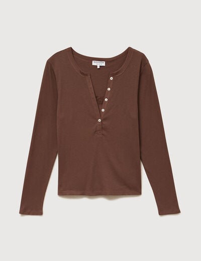 T-shirt cintr&eacute; manches longues marron fonc&eacute; femme