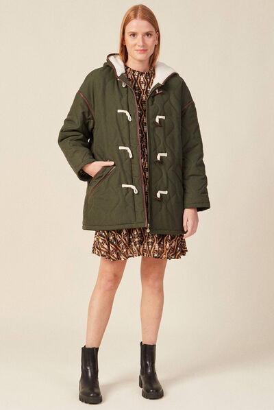 Parka doublée à capuche vert kaki femme
