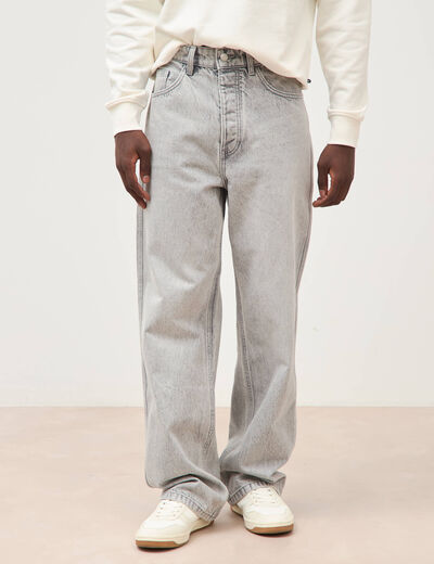 Jeans loose longueur 34 en coton denim gris clair homme