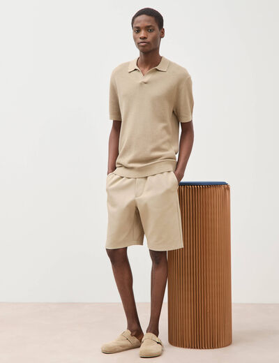 Bermuda droit &eacute;lastiqu&eacute; beige homme