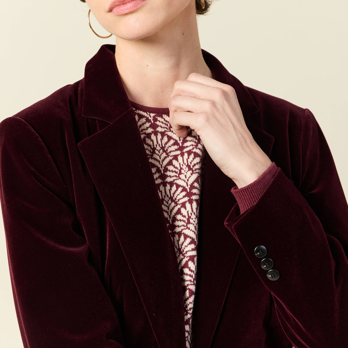 Veste blazer velours bordeaux femme