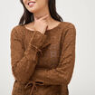 T-shirt manches longues en dentelle marron femme
