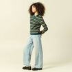 Pull col polo manches longues vert fonc&eacute; femme