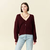 Gilet ajour&eacute; col V manches longues bordeaux femme