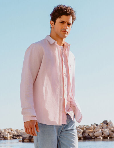Chemise manches longues vieux rose homme