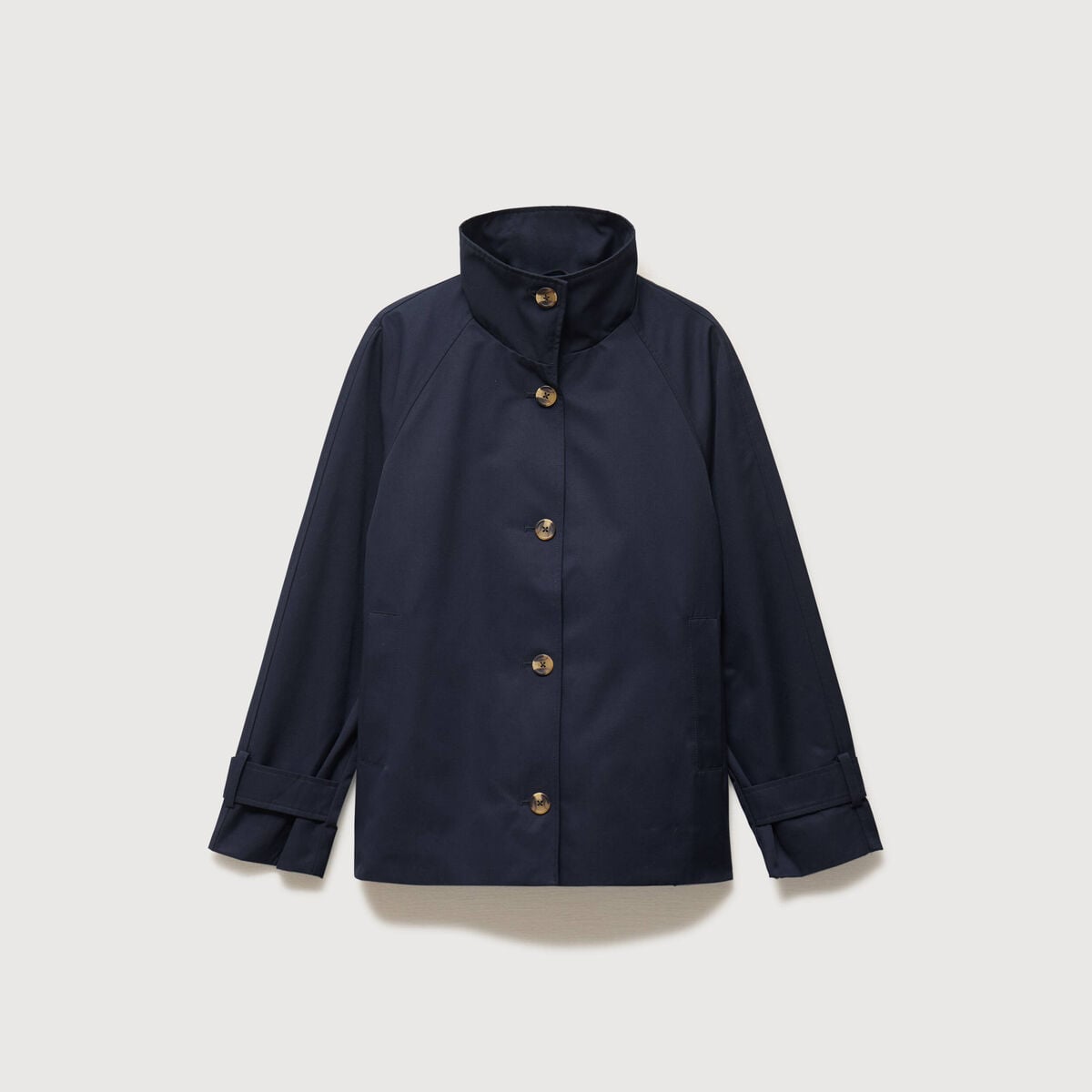 Trench droit court col montant bleu fonc&eacute; femme