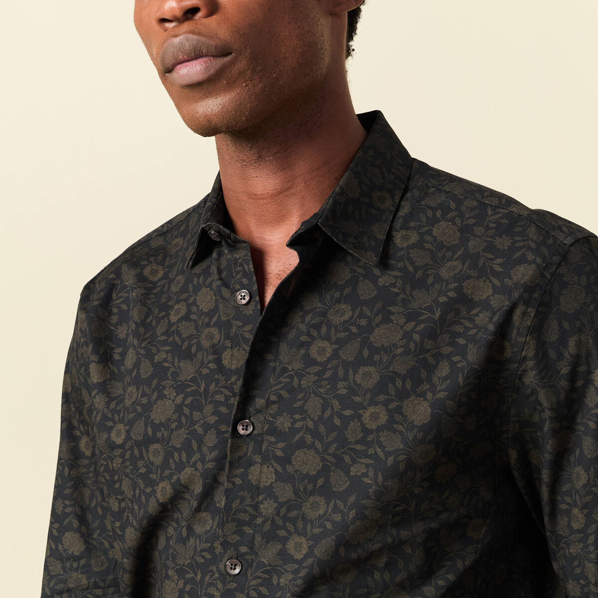 Chemise manches longues en coton noir homme