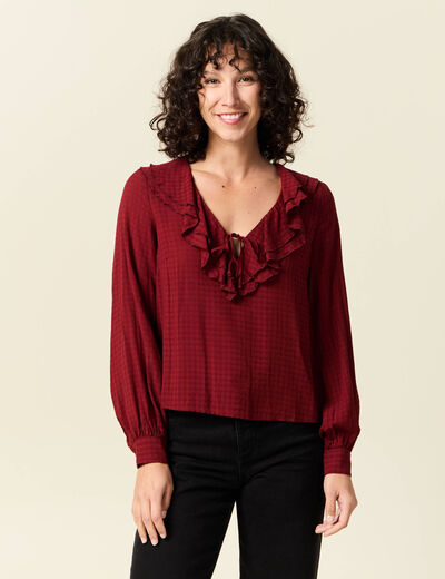 Blouse manches longues rouge fonc&eacute; femme