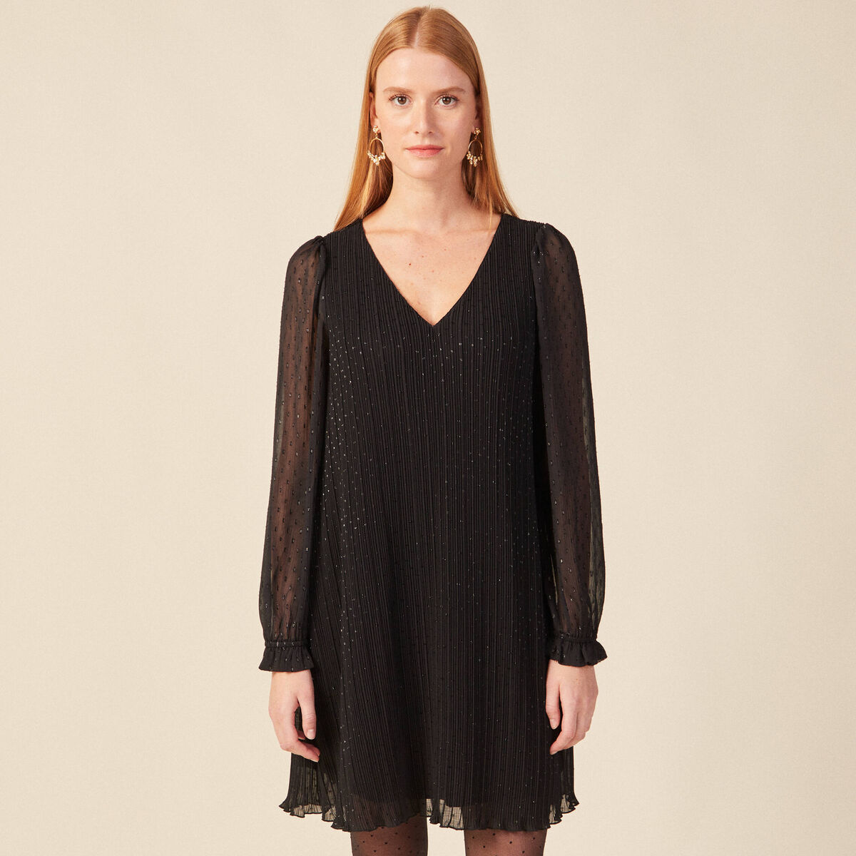 Robe trapèze plissée noir femme