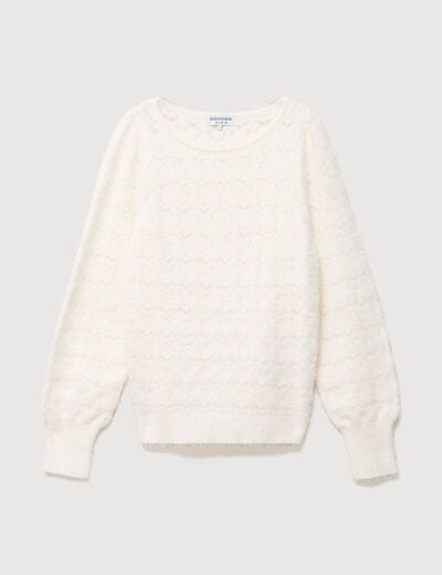 Pull manches longues col bateau ecru femme