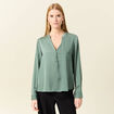 Blouse manches longues satin vert kaki femme