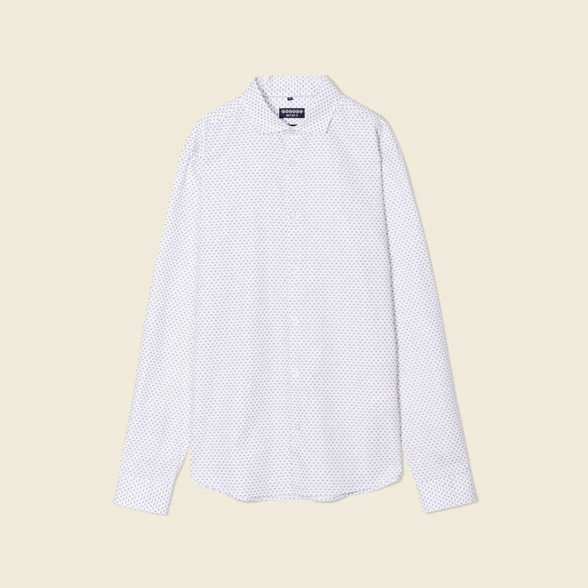 Chemise cintr&eacute;e en coton manches longues blanc homme