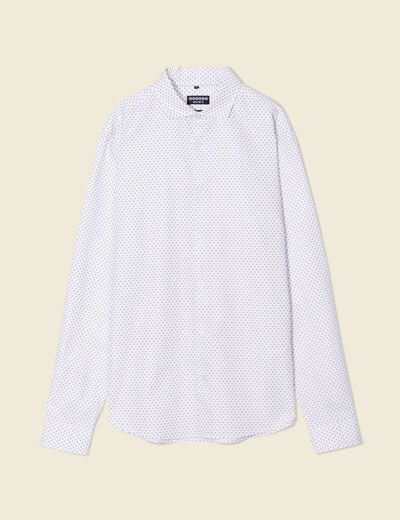 Chemise cintr&eacute;e en coton manches longues blanc homme