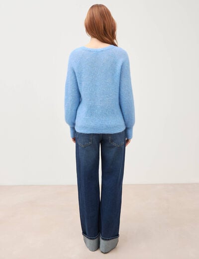 Pull manches longues col rond bleu clair femme