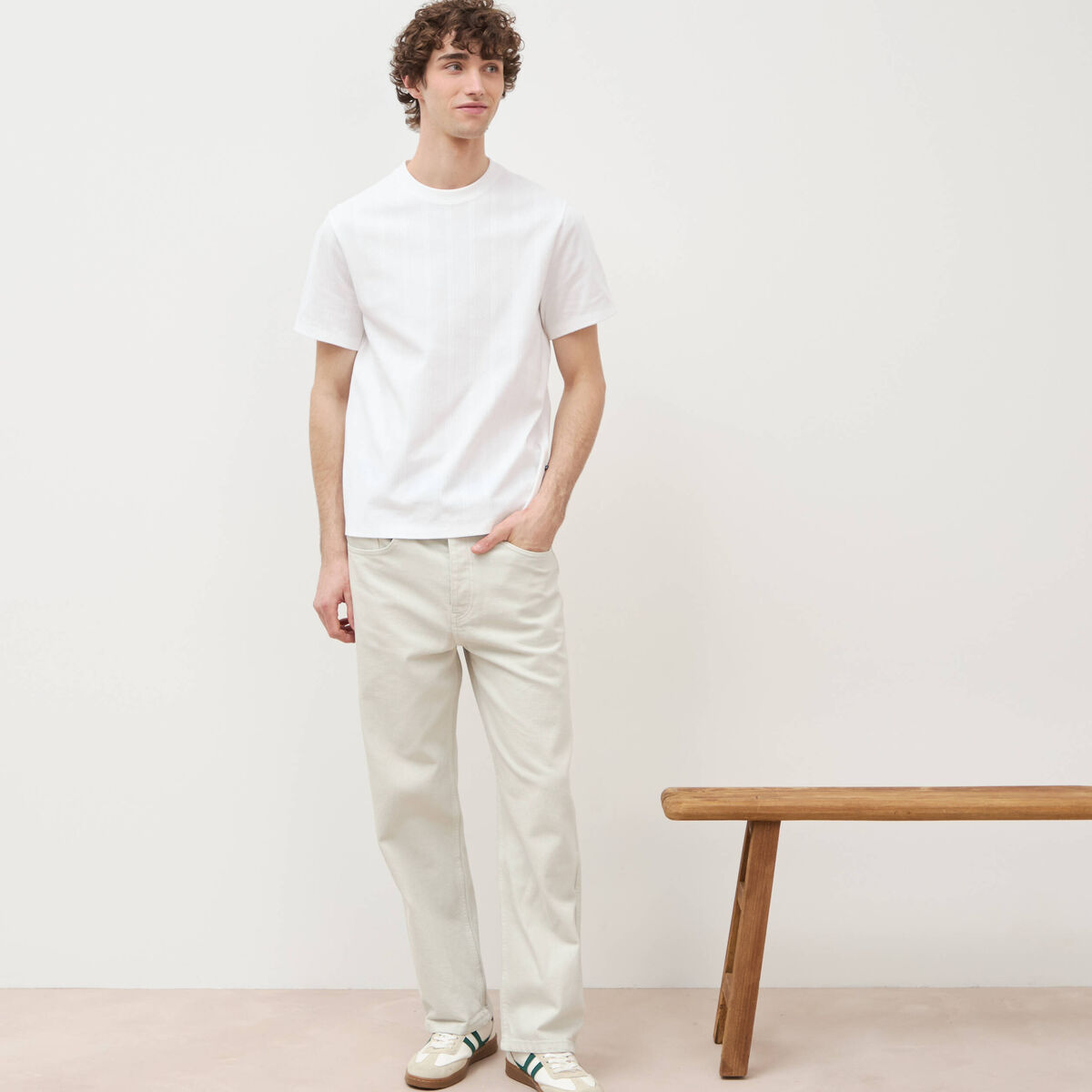 Jeans large 5 poches longueur 32 denim beige homme