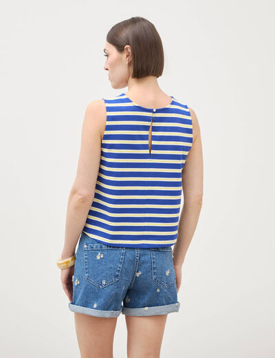 D&eacute;bardeur ray&eacute; col rond en coton bleu femme