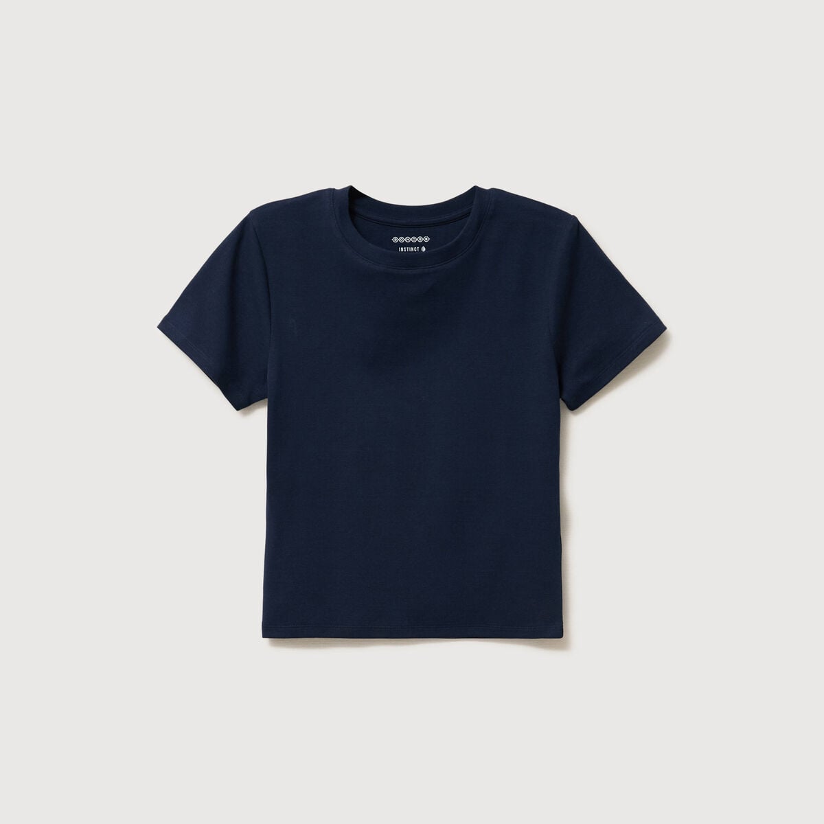 T-shirt ajust&eacute; col rond manches courtes bleu marine femme