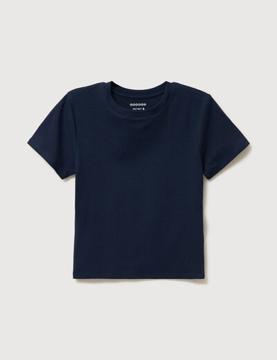 T-shirt ajust&eacute; col rond manches courtes bleu marine femme