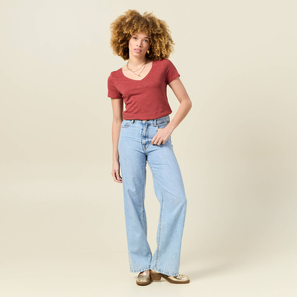 T-shirt manches courtes rouge foncé femme