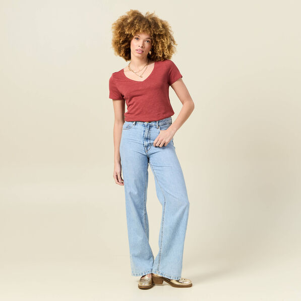 T-shirt manches courtes rouge foncé femme
