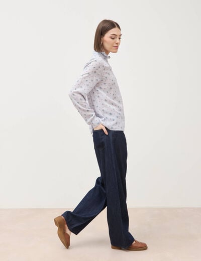 Chemise droite manches longues bleu ciel femme