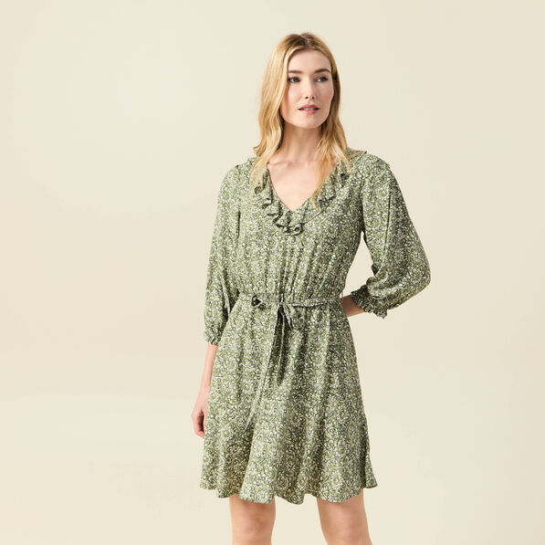 Robe évasée ceinturée vert kaki femme