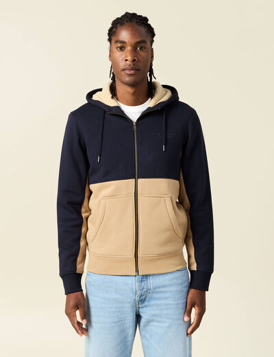 Sweat zippé à capuche beige homme