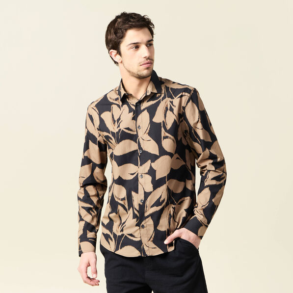 Chemise manches longues marron homme