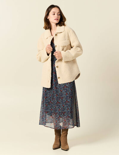Manteau surchemise droit creme femme