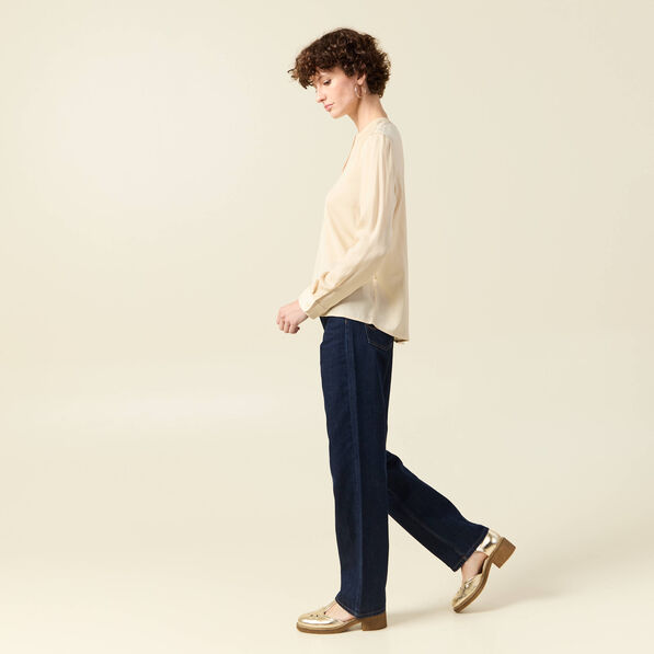 Blouse manches longues satin creme femme