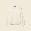 Pull ajouré col V manches longues ecru femme