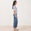 Pull col bateau manches courtes bleu femme