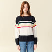 Pull col bateau manches longues en coton bleu marine femme