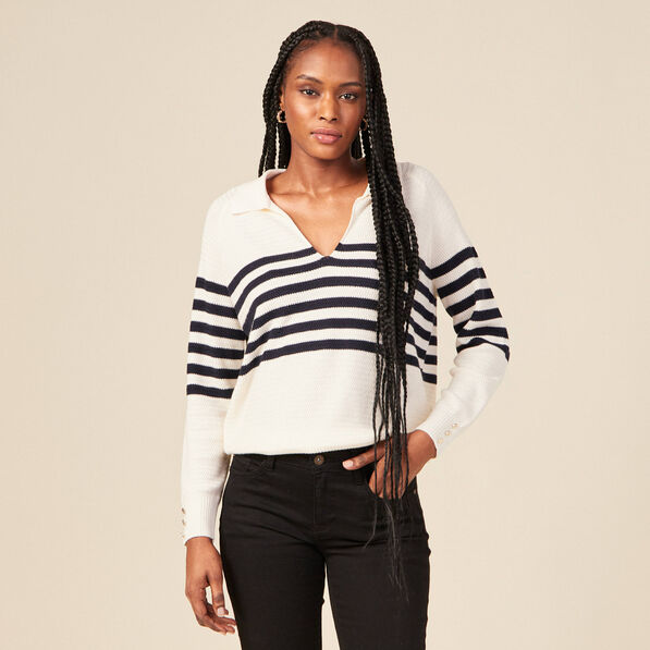 pull col polo eco responsable bleu marine femme Pull col polo éco-responsable bleu marine femme