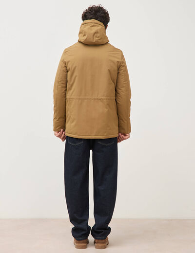 Parka longue droite &agrave; capuche vert kaki homme