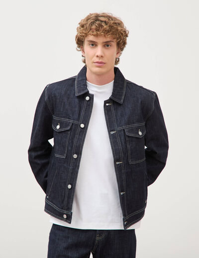 Veste droite en coton col classique denim brut rinse homme