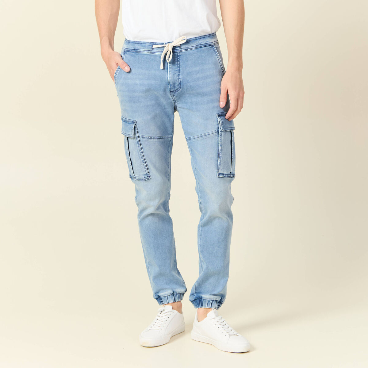 Jeans battle &agrave; coulisse denim bleach homme