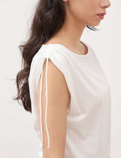 T-shirt col bateau manches courtes ecru femme