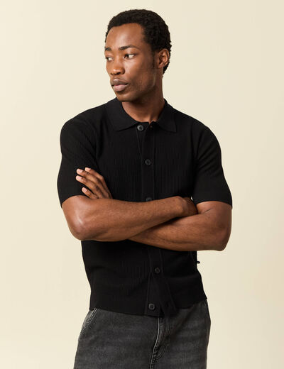 Chemise manches courtes col polo noir homme