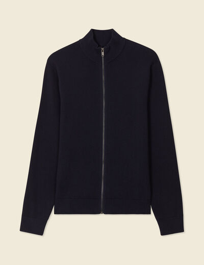 Gilet manches longues zipp&eacute; bleu marine homme