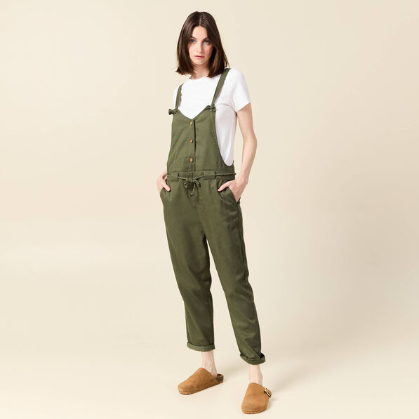 Salopette fluide boutonnée vert foncé femme
