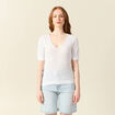 Pull manches courtes ajouré blanc femme