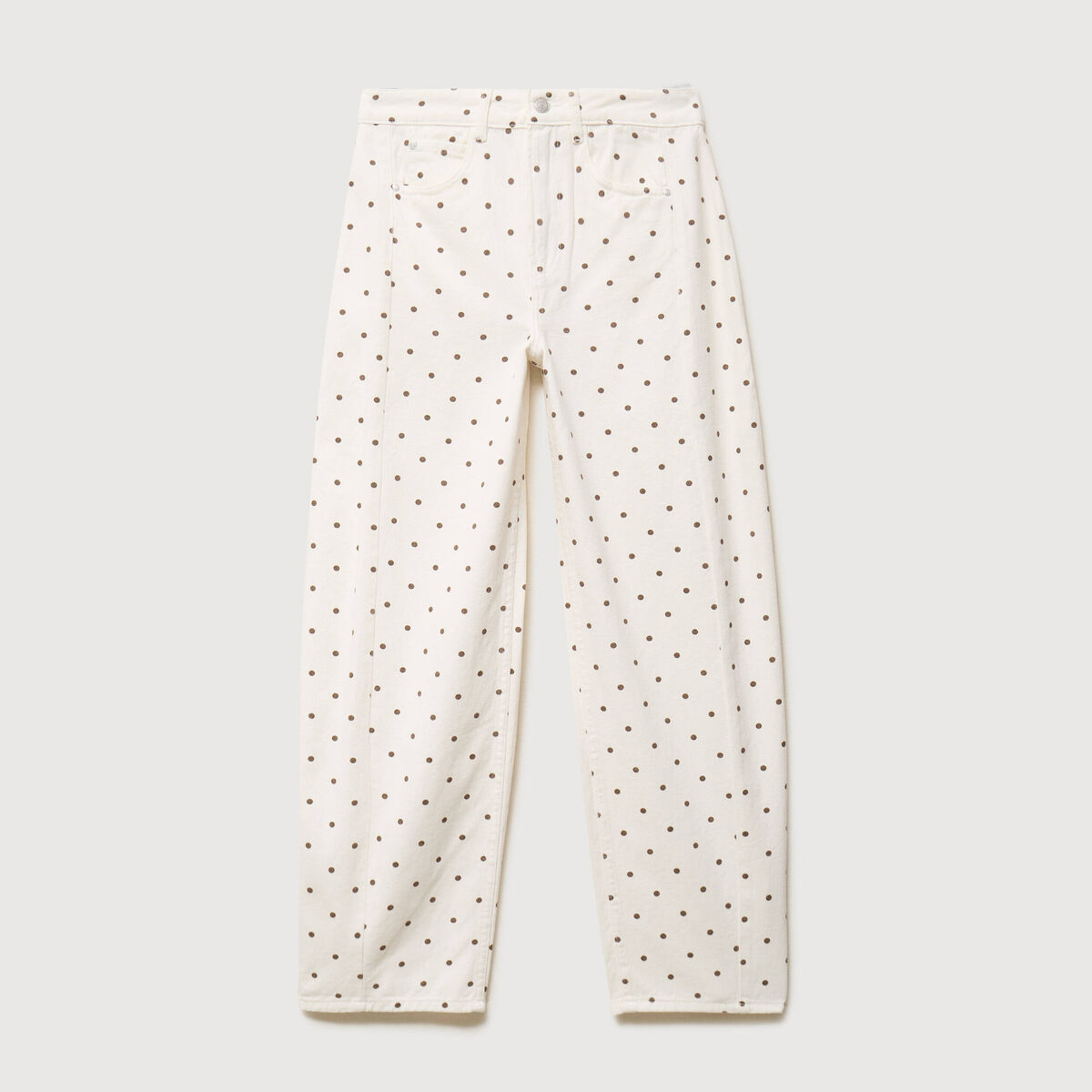 Jeans barrel taille haute bas resserr&eacute; ecru femme