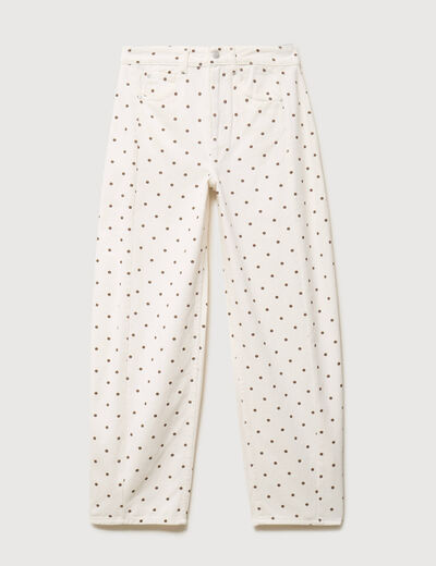 Jeans barrel taille haute bas resserr&eacute; ecru femme