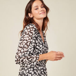 Robe longue évasée manches 3/4 noir femme