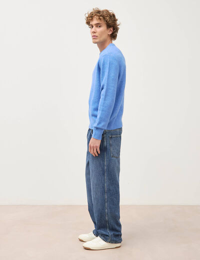 Pull manches longues col rond bleu violet homme