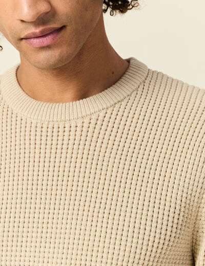 Pull manches longues col rond sable homme