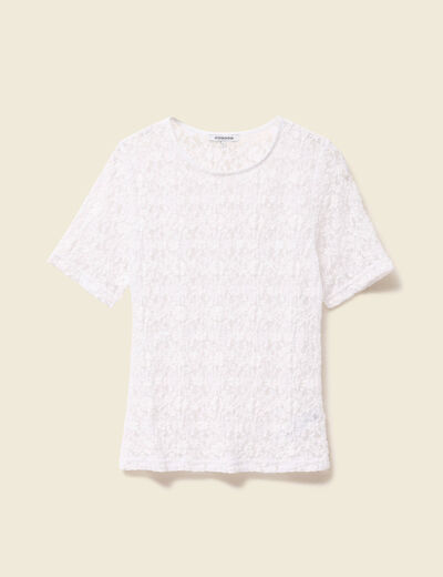 T-shirt cintr&eacute; col rond dentelle blanc femme